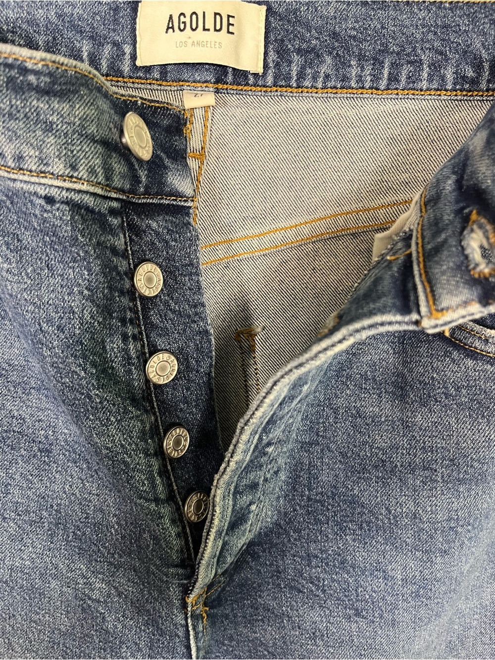 AGOLDE Riley button fly medium wash jeans sz 27 straight crop high rise - Picture 5 of 8